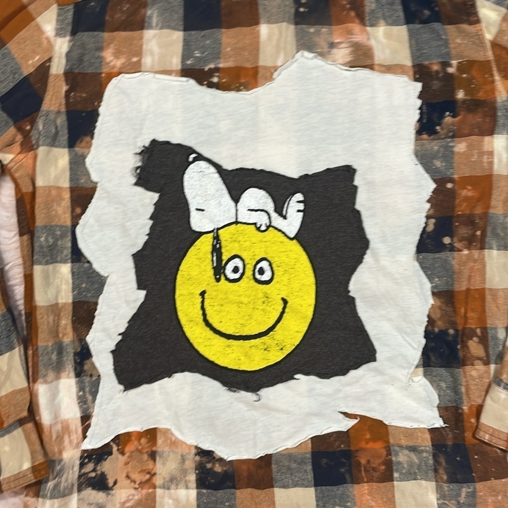Two Gypsea Souls Peanuts Graphic Snoopy Tie Dye Flannel Button Down Top - Picture 5 of 10
